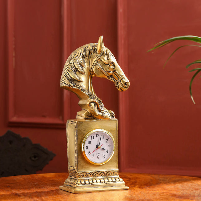 Brass Horse Head Table Clock (11 Inch)