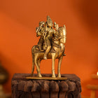 Brass Shiva Parvati on Horse (4.9 Inch)
