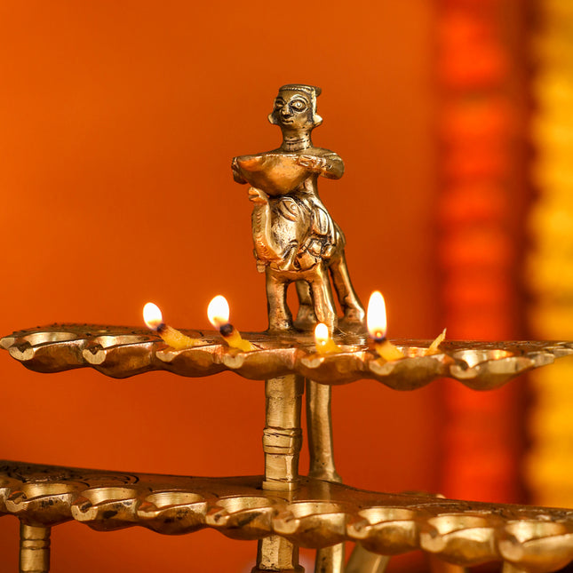 Brass Traditional 28 Petal Ganga Aarti (9.8 Inch)