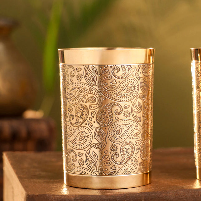 Brass Hand Carved Glass Pair (4 Inch)