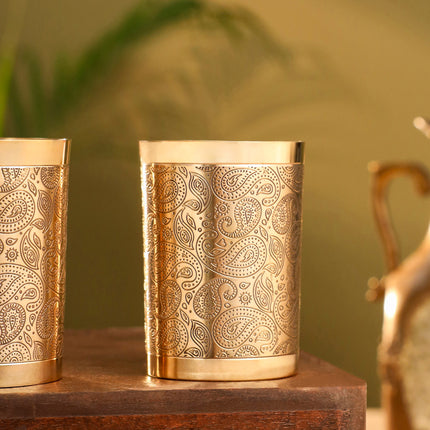 Brass Hand Carved Glass Pair (4 Inch)