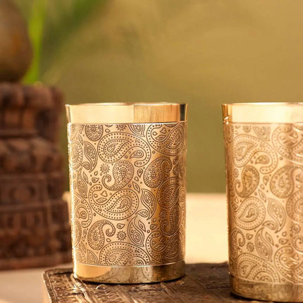 Brass Hand Carved Glass Pair (4 Inch)