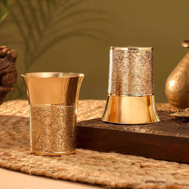 Brass Hand Carved Glass Pair (4.1 Inch)
