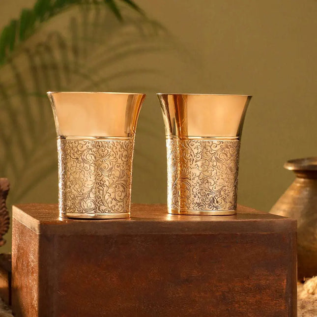 Brass Hand Carved Glass Pair (4.1 Inch)