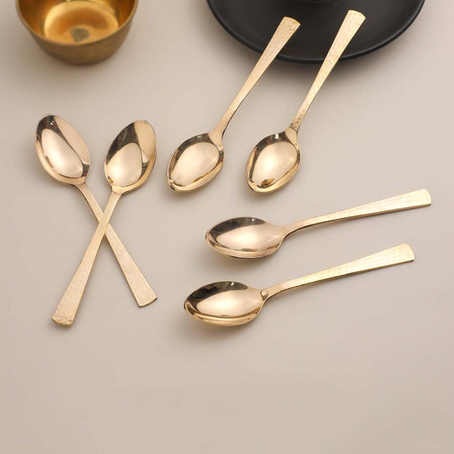 Brass Hammered Design Spoon Set (Pack Of 6)