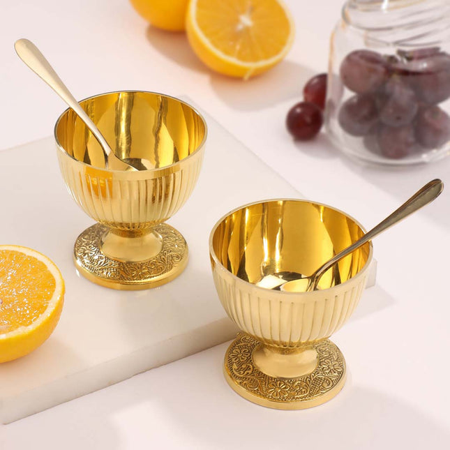 Premium Brass Ice Cream Bowls with Spoons – Set of 2