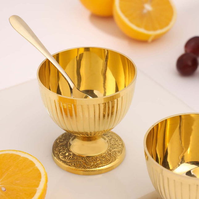 Premium Brass Ice Cream Bowls with Spoons – Set of 2