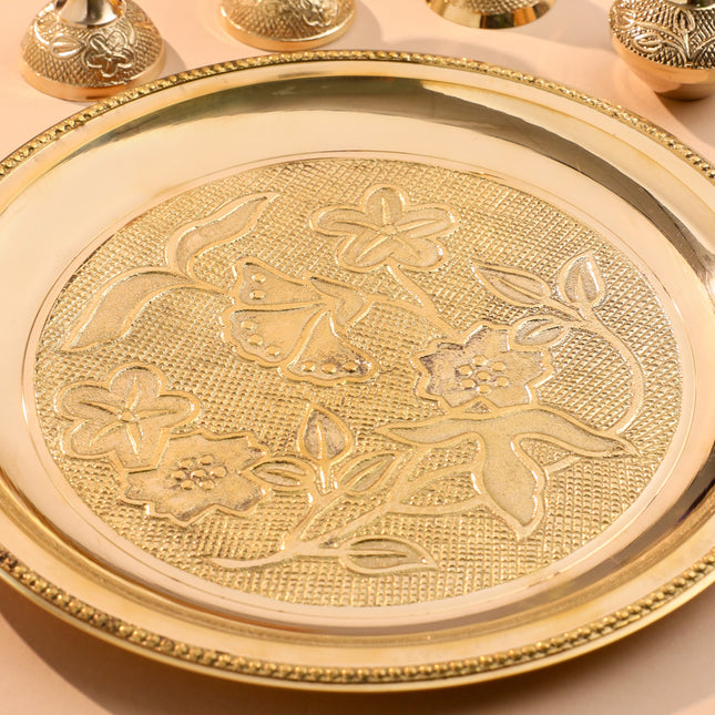 Brass Designer Pooja Thali Set With Velvet box
