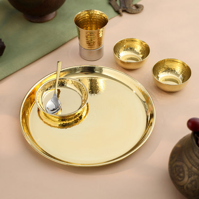 Brass Hammered Thali Set (1.1 Kg)