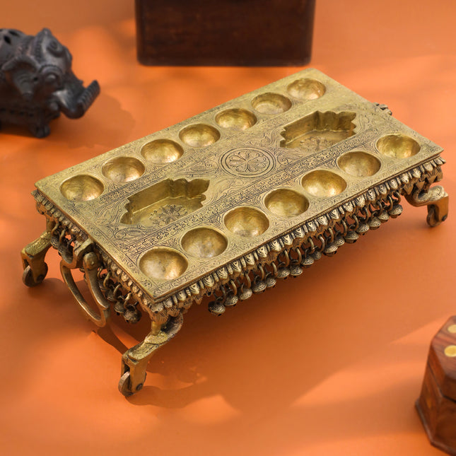 Brass Pallanguzhi Game Board with Wheels (20 Inch)