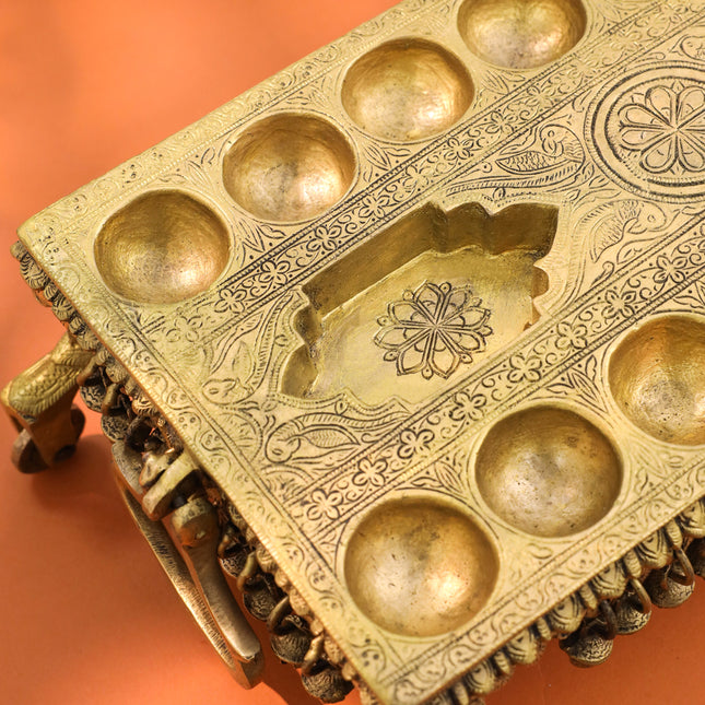 Brass Pallanguzhi Game Board with Wheels (20 Inch)
