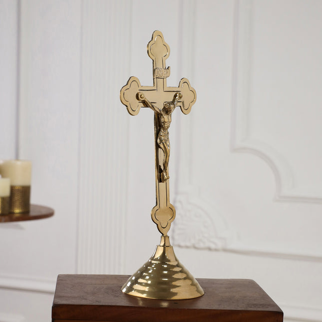Brass Crucifix Cross with Jesus Figure (13 Inch)