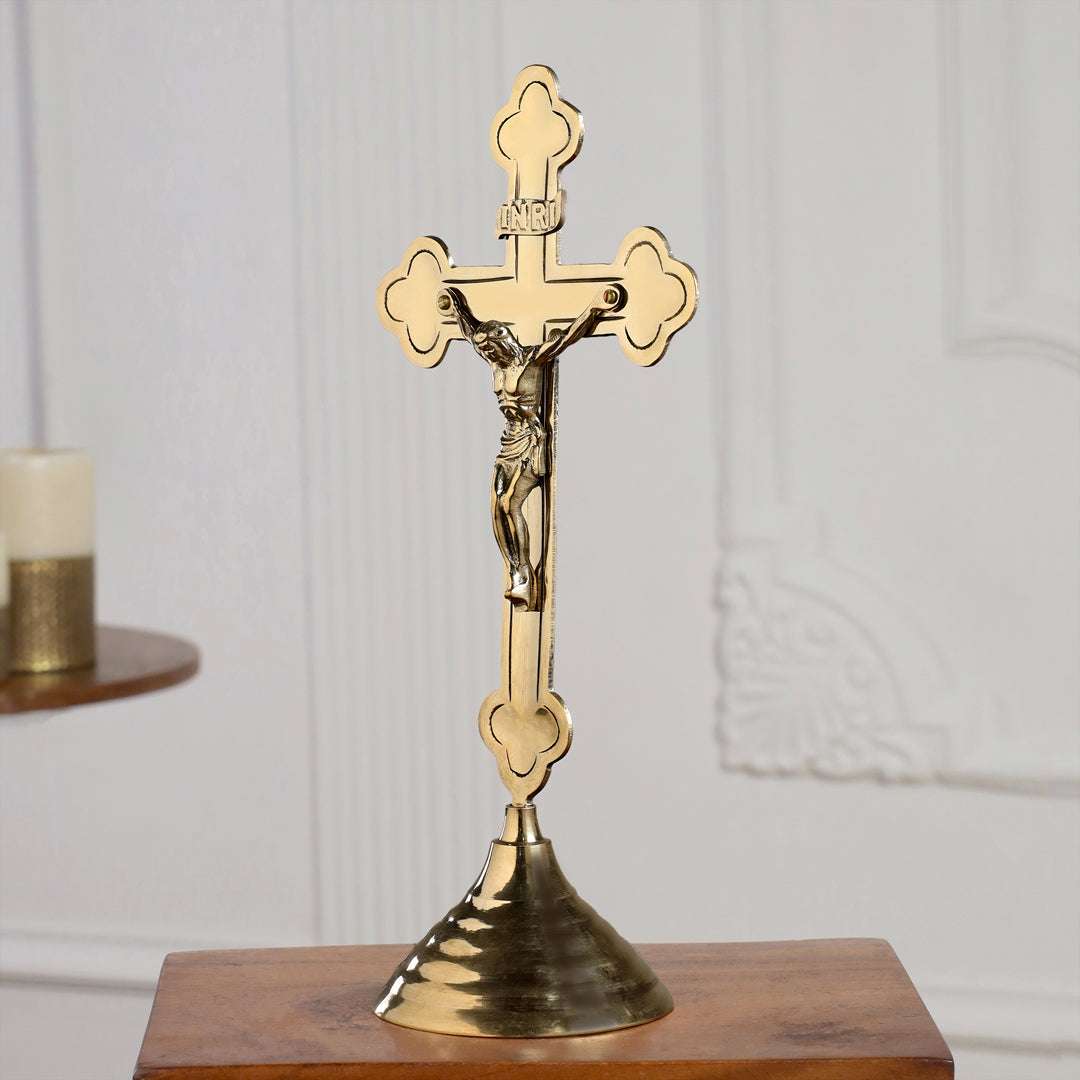 Handmade Wood And Brass Jesus Christ Crucifix Cross - 6 Inch, Set Of 2, India Made