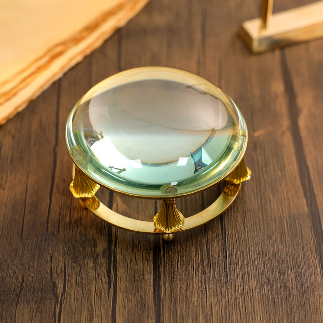 Brass Magnifying Glass Dome Paperweight - Vintage (3 Inch)