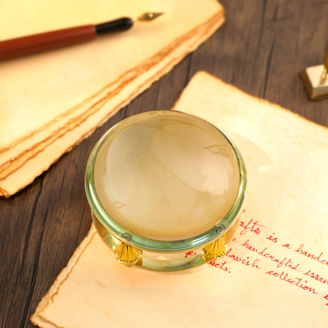 Brass Magnifying Glass Dome Paperweight - Vintage (3 Inch)