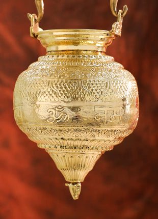 Brass Hanging Jal Dhara with Carved Om & Mantra Design