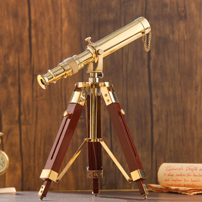 Brass Telescope with Wooden Tripod Stand (12 Inch)