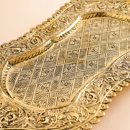 Brass Peacock Design Serving Tray (23 Inch)