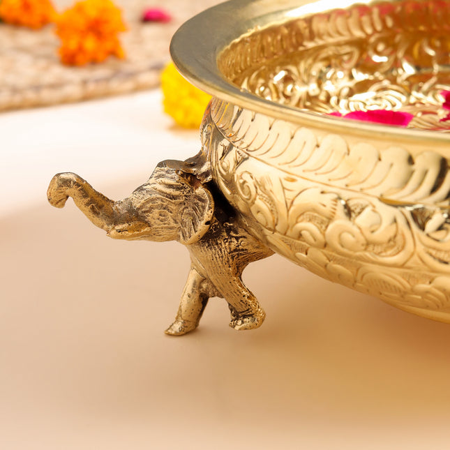 Brass Urli Bowl with Elephant Legs