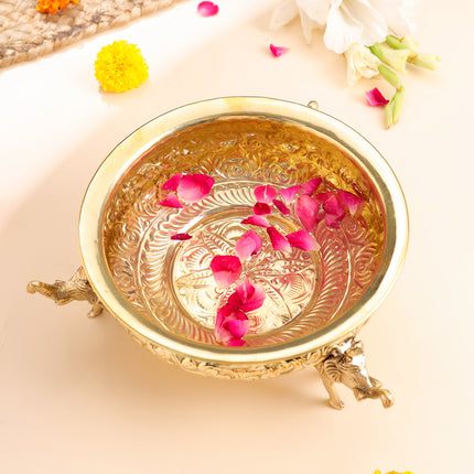 Brass Urli Bowl with Elephant Legs