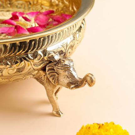 Brass Urli Bowl with Elephant Legs