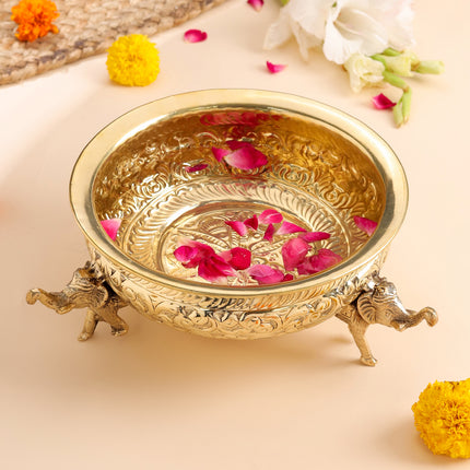 Brass Urli Bowl with Elephant Legs