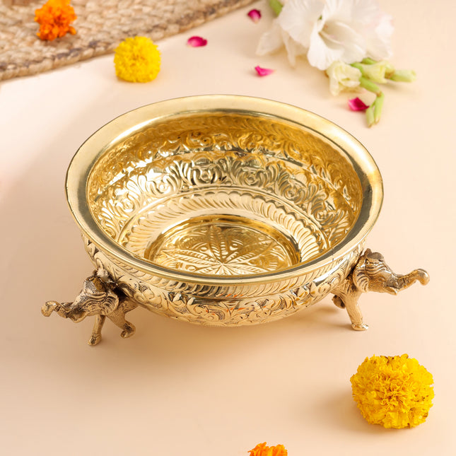 Brass Urli Bowl with Elephant Legs