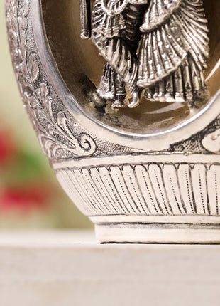Silver-Plated Brass Kodam / Kalash Radha Krishna Carving (8 Inch)