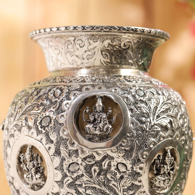 Silver plated Brass Ashtalakshmi Kodam/kalash (8 Inch)