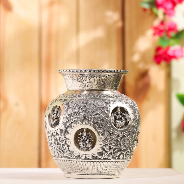 Silver plated Brass Ashtalakshmi Kodam/kalash (8 Inch)