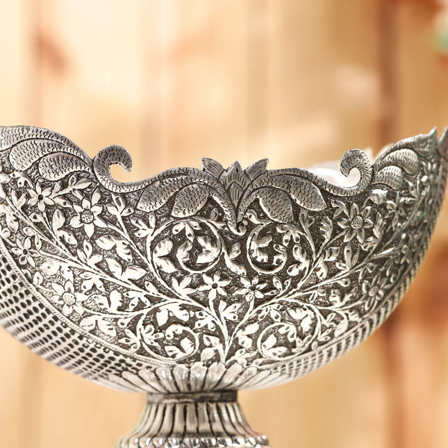 Silver-Plated Brass Decorative Basket with Floral Design (7.5 Inch)