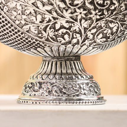 Silver-Plated Brass Decorative Basket with Floral Design (7.5 Inch)