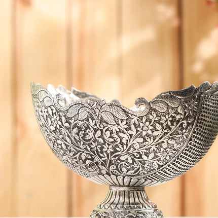Silver-Plated Brass Decorative Basket with Floral Design (7.5 Inch)