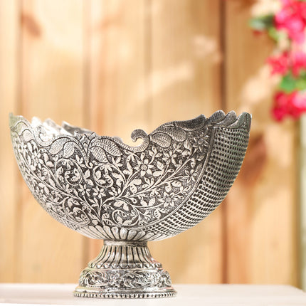 Silver-Plated Brass Decorative Basket with Floral Design (7.5 Inch)