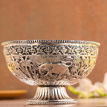 Silver-Plated Brass Decorative Basket with Floral Design (4.8 Inch)