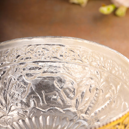 Silver-Plated Brass Decorative Basket with Floral Design (4.8 Inch)