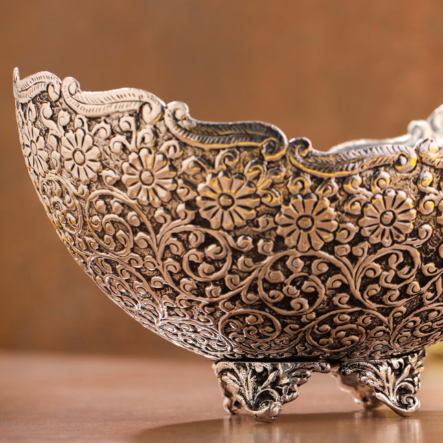 Silver-Plated Brass Decorative Basket with Floral Design (5.3 Inch)