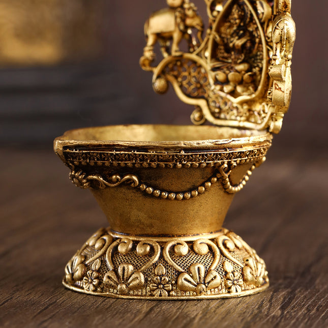 Brass Gaja Lakshmi Diya (3.7 Inch)