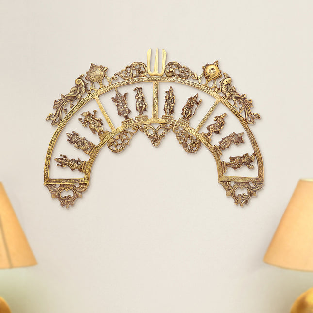 Brass Round Dashavatara /Vishnu Wall Hanging – Antique Finish (23.5 Inch)