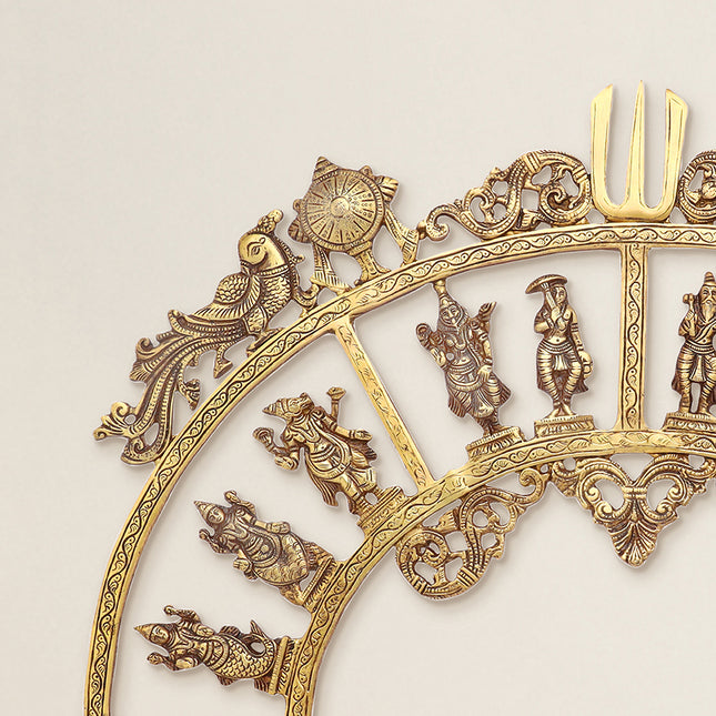 Brass Round Dashavatara /Vishnu Wall Hanging – Antique Finish (23.5 Inch)