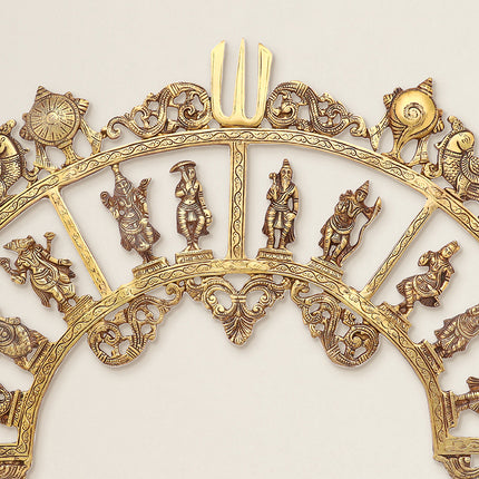 Brass Round Dashavatara /Vishnu Wall Hanging – Antique Finish (23.5 Inch)