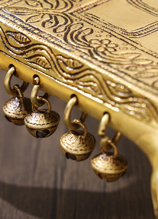 Brass Swastik Chowki With Bells (3.5 Inch)