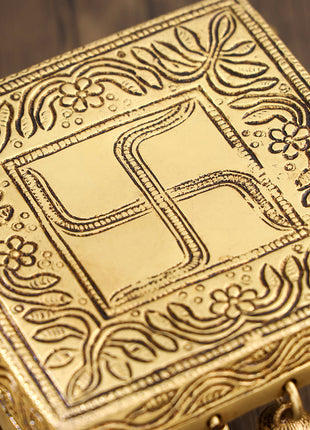 Brass Swastik Chowki With Bells (3.5 Inch)
