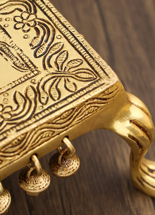 Brass Swastik Chowki With Bells (3.5 Inch)