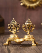 BRASS SHANKH CHAKRA WITH DIYA (3 INCH)