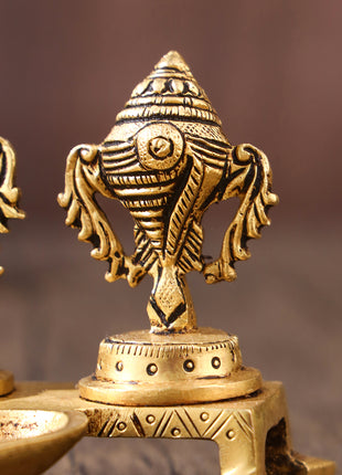 BRASS SHANKH CHAKRA WITH DIYA (3 INCH)