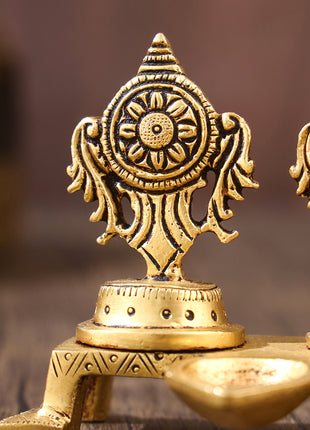BRASS SHANKH CHAKRA WITH DIYA (3 INCH)