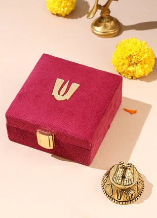 Brass Charan Paduka with Velvet Box – Divine Footprints of Lord Vishnu