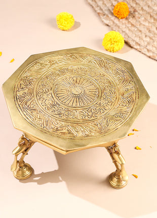 Brass Superfine Chowki With Peacock Pillars (5.5 INCH)