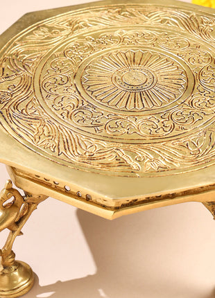 Brass Superfine Chowki With Peacock Pillars (5.5 INCH)